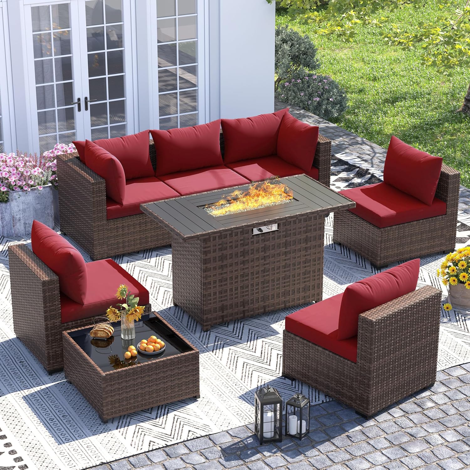 Outdoor Furniture Fire Pit - Комплект из 8 предметов: всепогодный секционный