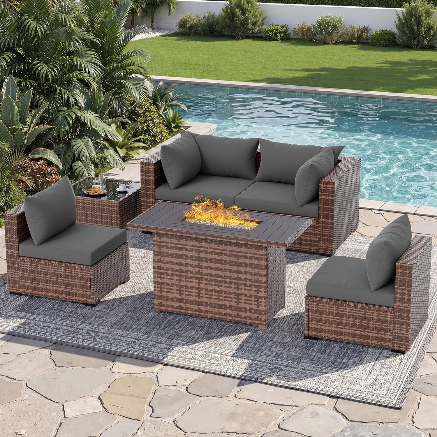 Outdoor Furniture Fire Pit - Комплект уличной секционной мебели из 5