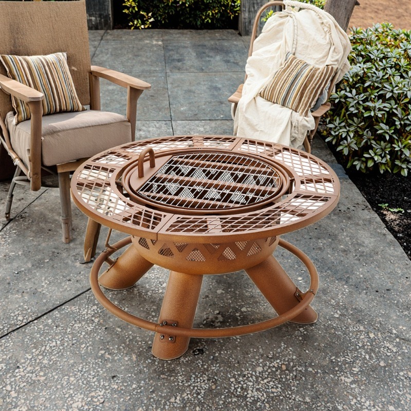 Outdoor Furniture Fire Pit - Современный уличный стальной мангал-гриль 2-в-1 для
