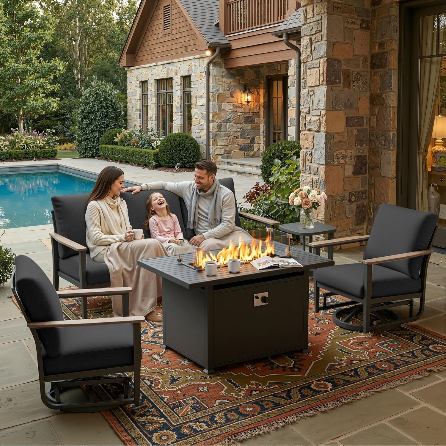 Outdoor Furniture Fire Pit - Комплект из 5 алюминиевых садовых кресел-качалок