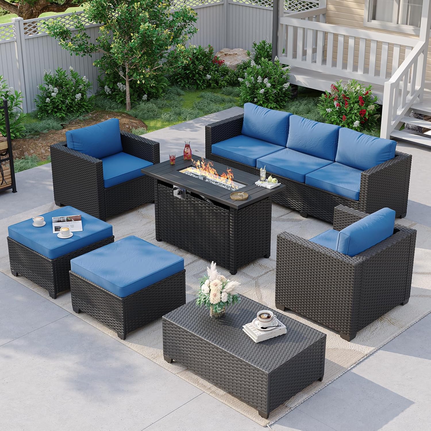 Outdoor Furniture Fire Pit - Синий уличный секционный диван с каминным