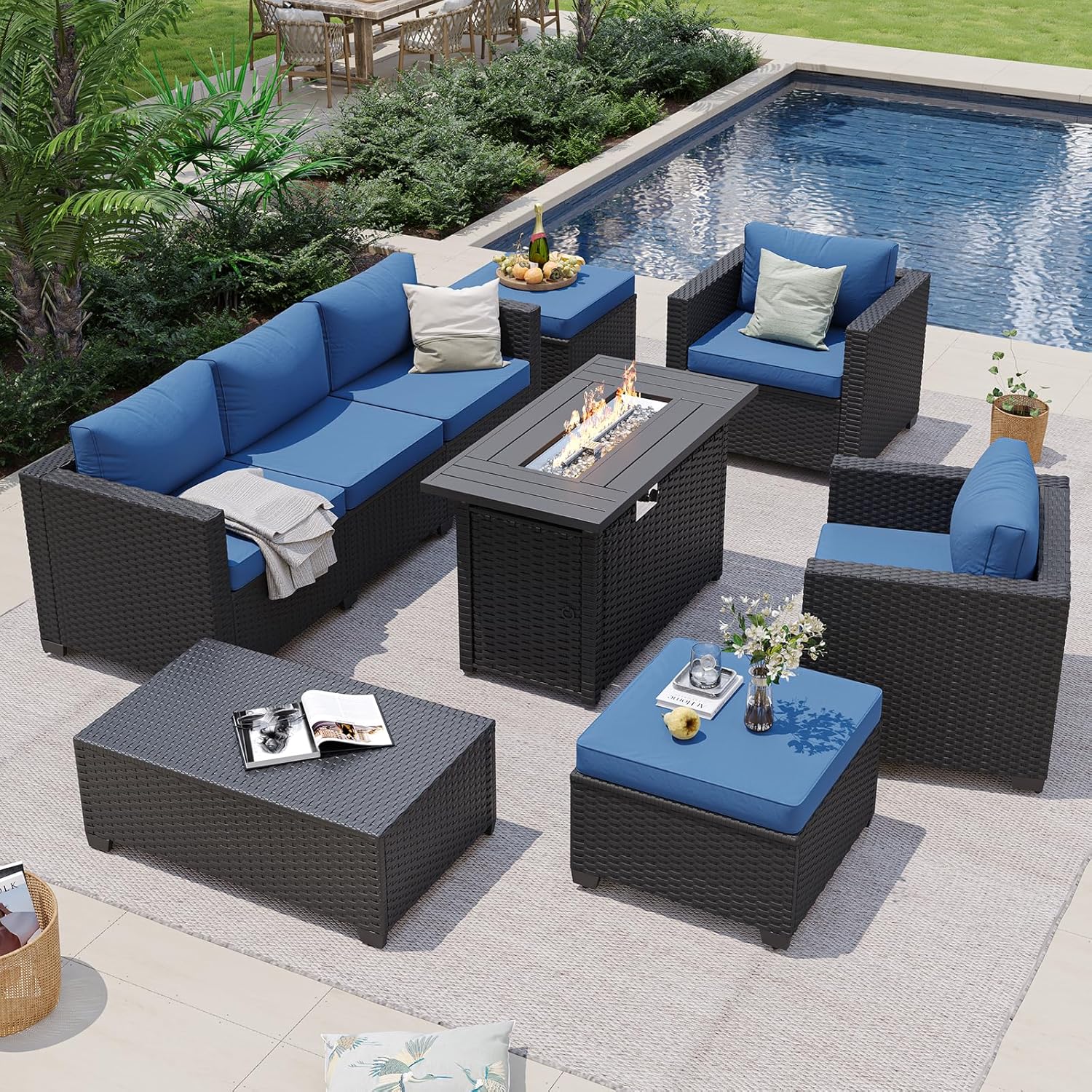 Синий уличный секционный диван – обзор и цена Outdoor Furniture Fire Pit